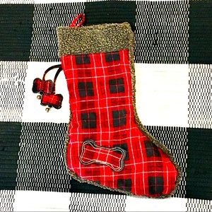 Flannel DOG Christmas stocking plaid - pets animals flannel — bone - bel…